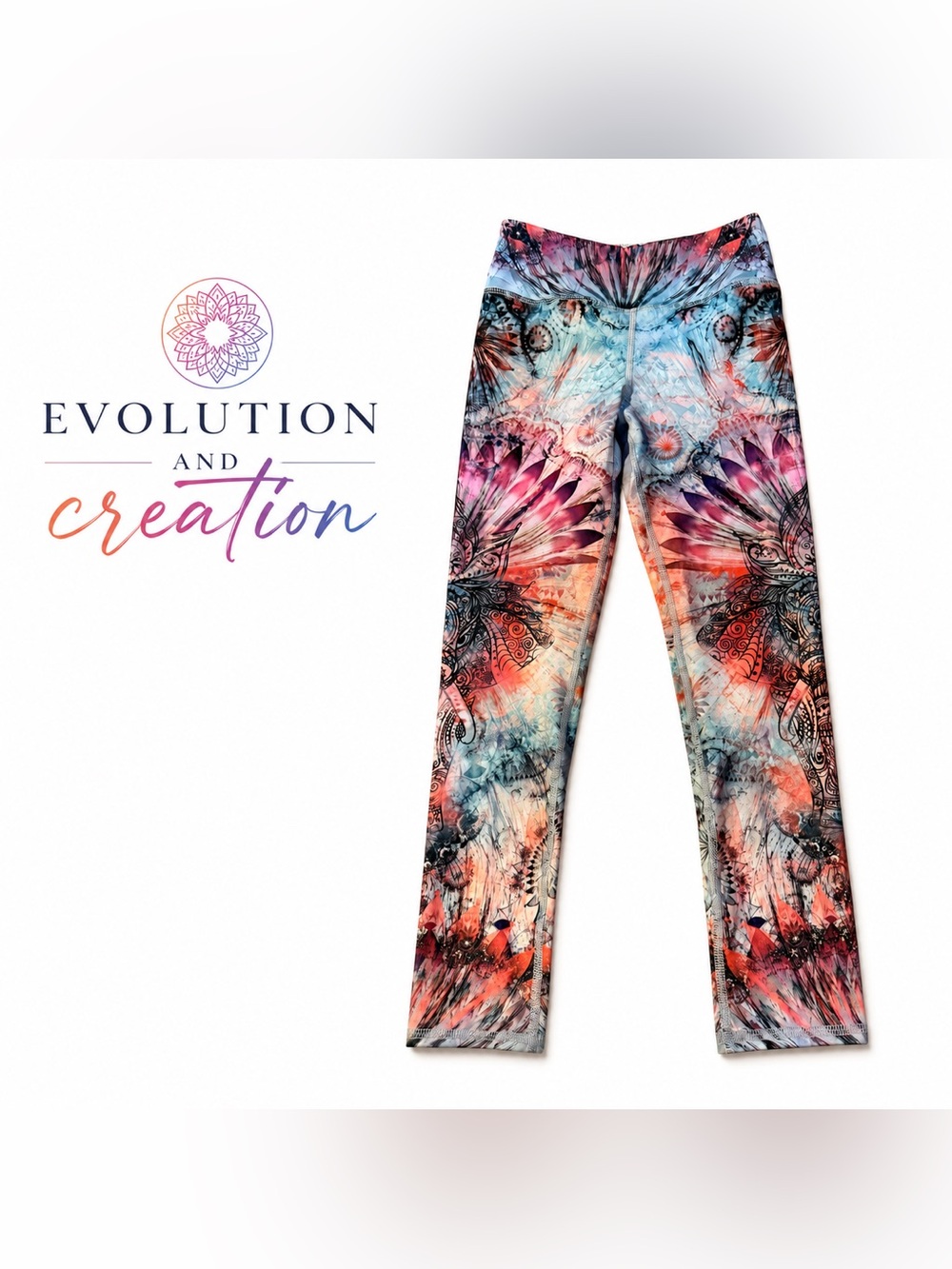 Evolution & Creation Elephant Yoga Leggings Women’s Small Boho Festival
